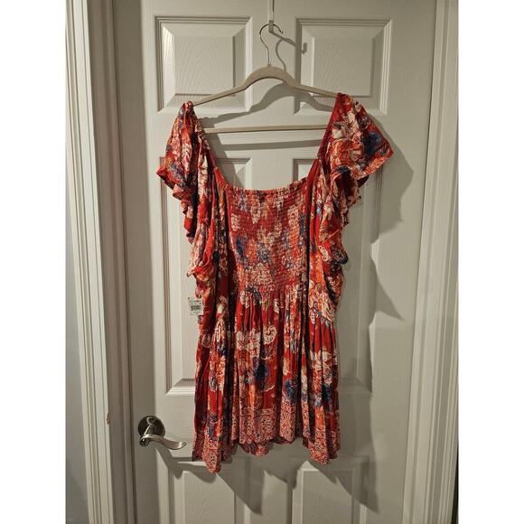Angie Floral printed boho short sleeve blouse womens 3X Red Flutter Sleeve NWT - Picture 6 of 7
